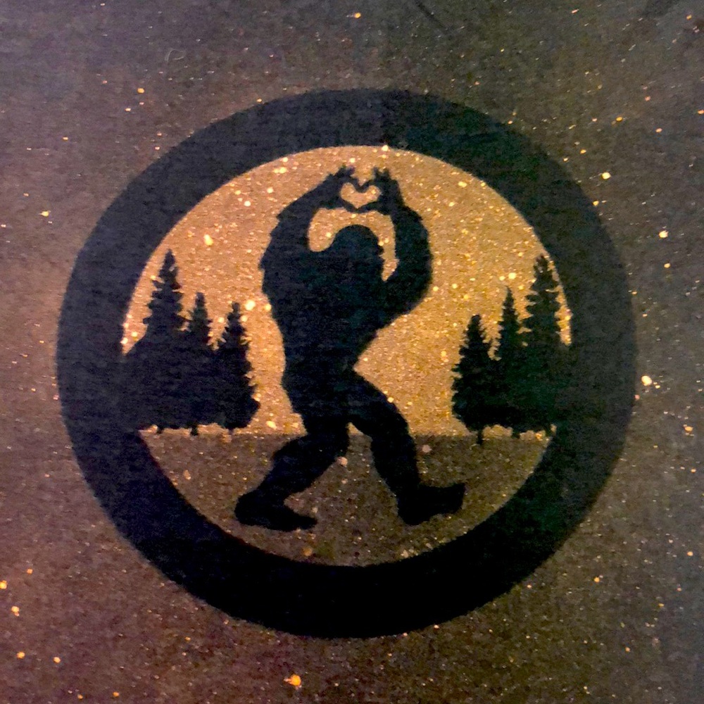 Handmade bleach painted. Bigfoot❤️gesture with footprint on the back